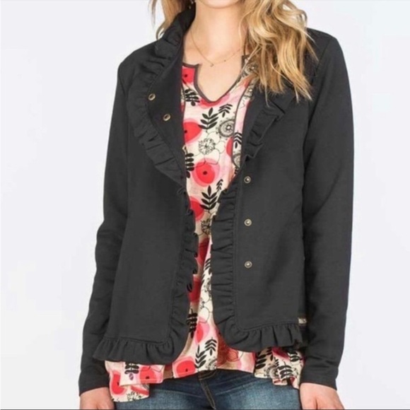Matilda Jane Washed Black Ruffle Trim Snap Button All is Calm Jacket Size Medium - Picture 3 of 6
